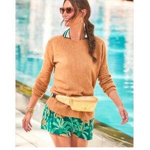 Lilly Pulitzer Arna Pullover Sweater in Tan “Heathered Rattan” Gold Buttons Sz S